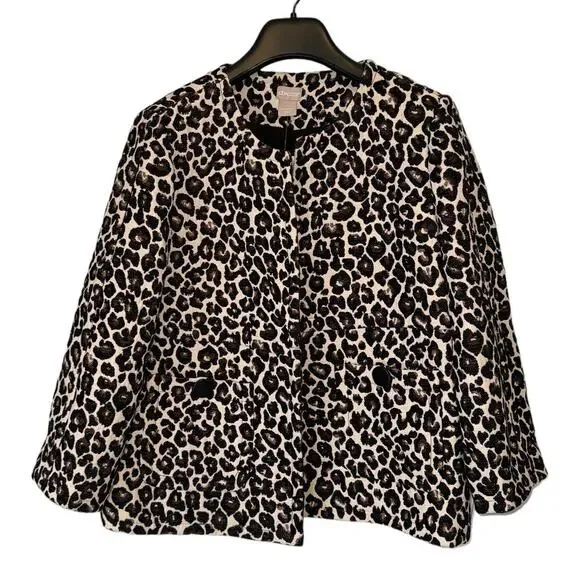 Chicos Modern Jacquard Animal Print Jacket Size Medium Cropped Sleeves BNWT - Picture 2 of 13
